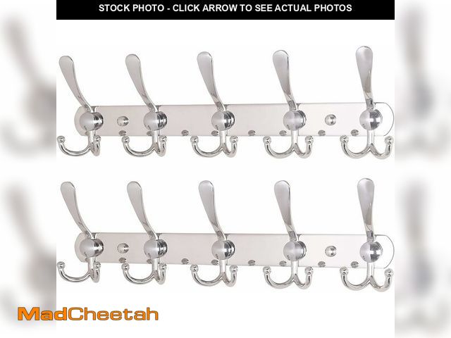 Lot 74-10956462 - Dseap Wall Mounted Coat Rack - 5 Tri Hooks, Heavy Duty, Stainless Steel, Metal Coat Hook Rail for Co...