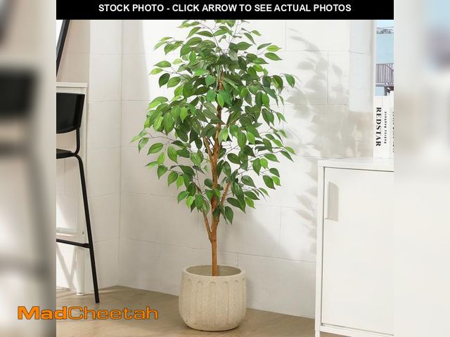 Lot 74-12480083 - 4FT Artificial Ficus Tree with Natural Wood Trunk and Lifelike Leaves, Silk Fake Potted Tree with Wo...