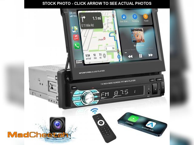 Lot 74-12441048 - Podofo Single Din Carplay Car Stereo with Bluetooth AHD Backup Camera, 7 Inch flip Out Touch Screen ...