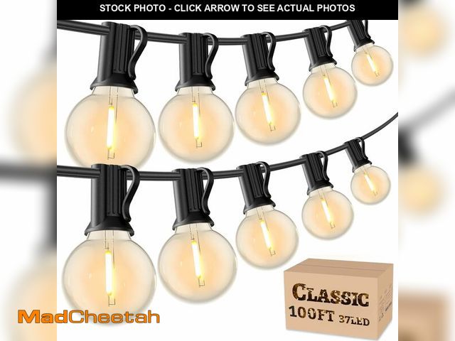 Lot 74-14213133 - RTTY Outdoor String Lights 100 FT, Patio Light for Outside, Waterproof G40 Shatterproof LED Bulbs, D...