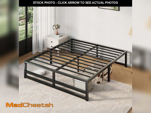 Lot 74-14436153 - Amolife Queen Size 14'' Metal Platform Bed Frame with Large Under Bed Storage Space, Black - UNUSED