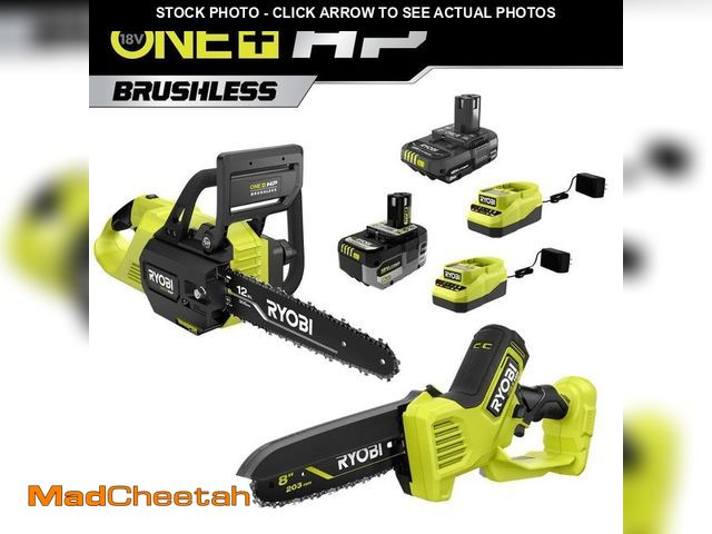 Lot 74-12289196 - *SEE DETAILS* RYOBI ONE+ HP 18V Brushless Whisper Series 12 in. Battery Chainsaw and Pruning Saw w/6...
