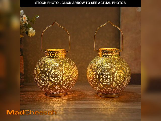 Lot 74-14432935 - TRIROCKS Set of 2 Moroccan Style Metal Table Lamp 7'' High Battery Powered Cordless Lamp with LED Fa...