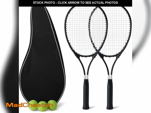 Lot 74-14349245 - Basics Lightweight Aluminum Tennis Racket Set with Ergonomic Grip, 27-inch Adult, Set of 2 with 3 Ba...