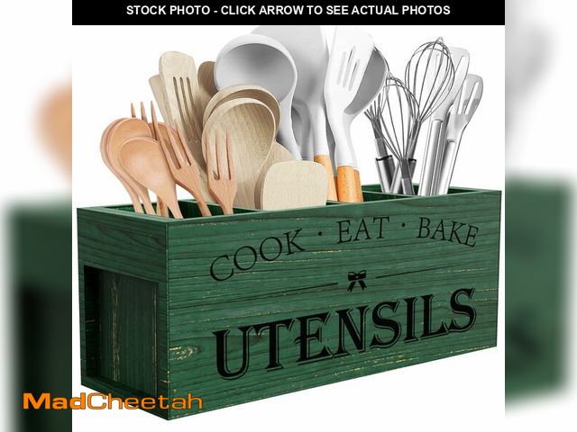 Lot 74-14481237 - Suli Extra Large Utensil Holder Countertop for Kitchen Counter,Wood,Green - UNUSED