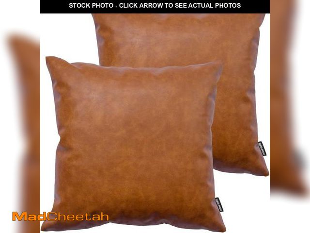 Lot 74-12327367 - HOMFINER Faux Leather Throw Pillow Covers 24x24 inch, Set of 2 Thick Cognac Brown Big Extra Large Mo...