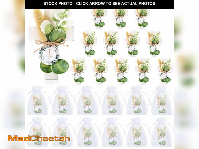 Lot 74-12449613 - 24 Sets Baptism Party Favors for Guests First Communion Favors,Wooden Cross Baptism Magnet with Euca...