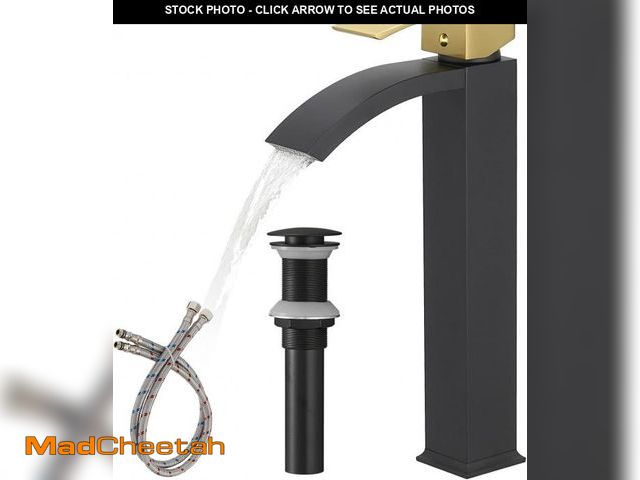 Lot 74-12326931 - Greenspring Black and Gold Vessel Sink Faucet, Waterfall Bathroom Faucets, Tall Spout Single Handle ...