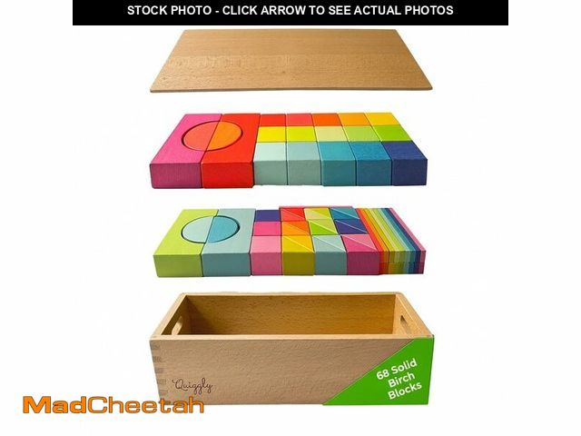 Lot 74-14430966 - Quiggly Montessori Wooden Rainbow Building Blocks - 68 Pc STEM Toy Set - USED