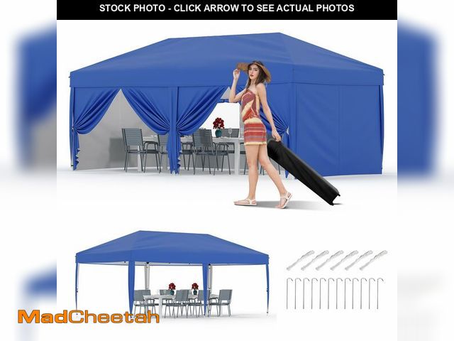 Lot 74-12570991 - 10X20Ft Pop Up Canopy Tent with 6 Sidewalls, Easy Up Canopy with 6 Sandbags, UPF 50+ Portable Outdoo...