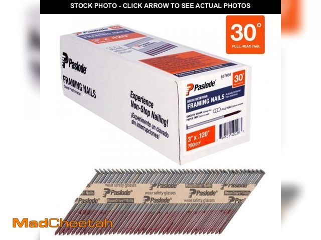 Lot 74-12412471 - Paslode 3 in. x 0.120 Round Drive 30-Degree Brite Steel Smooth Shank Paper Tape Framing Nails (750 p...