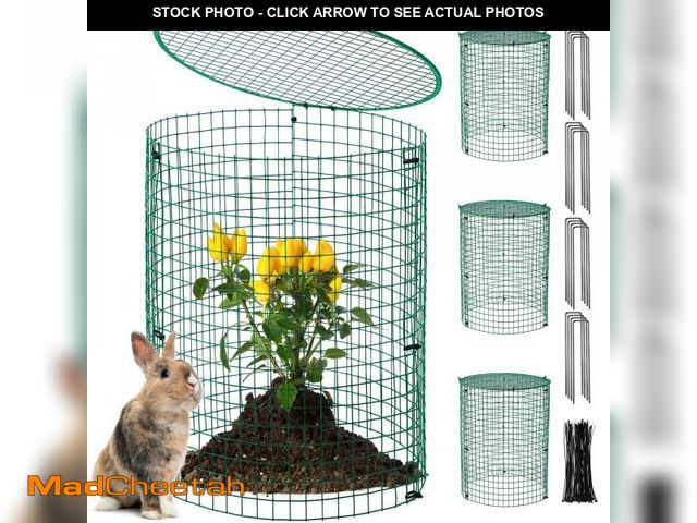 Lot 74-12049697 - Hiboom 4 Pack Garden Plant Protectors from Animals with Stakes, Metal Mesh and Detachable Covers Wir...