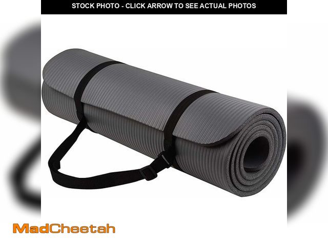 Lot 74-12544039 - Fitvids 1/2-Inch Extra Thick High Density Anti-Tear Exercise Yoga Mat with Carrying Strap, Gray - UN...