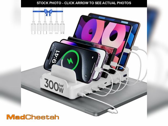 Lot 74-14143702 - 300W Charging Station for Multiple Devices, 8 Port Multi USB C Fast Charger Station Dock for MacBook...