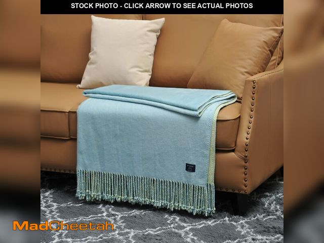 Lot 74-14266776 - EP Mode Reversible Fringed Mulberry Silk Throw Blanket for Sofa (Crystal Blue/Lime) - UNUSED