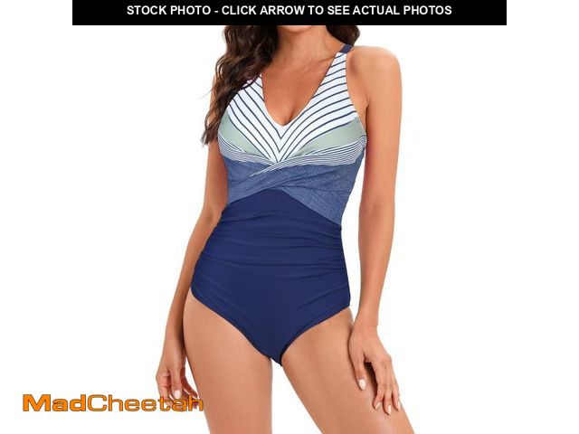 Lot 74-12490441 - Zando Womens Tummy Control Swimsuit One Piece Bathing Suits for Women Cross Swimsuits Navy Stripes X...