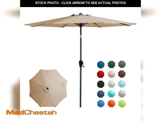 Lot 74-14588105 - FUNDAZE 9FT Outdoor Market Patio Umbrella with Push Button Tilt &amp; Crank Lift, UV-Resistant Canop...