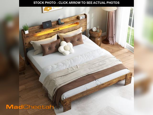 Lot 74-12524829 - Kiivakii King Bed Frame with Storage Headboard, King Platform Bed Frame with LED Light and Charging ...