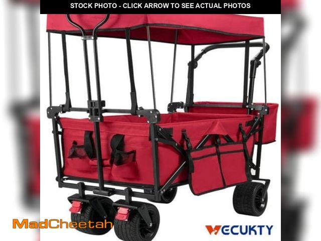 Lot 74-12145023 - VECUKTY Collapsible Garden Wagon Cart with Removable Canopy Red - UNUSED