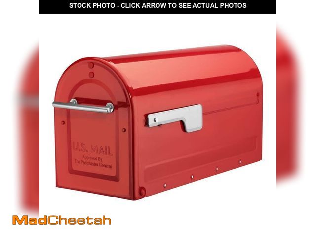 Lot 74-14345018 - Architectural Mailboxes Boulder Red, Large, Steel, Post Mount Mailbox with Silver Handle and Flag - ...