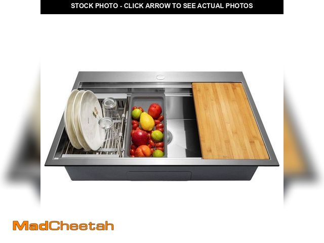 Lot 74-14306043 - AKDY 30 in. Drop-in Single Bowl Brushed Stainless Steel Workstation Kitchen Sink with Accessories - ...