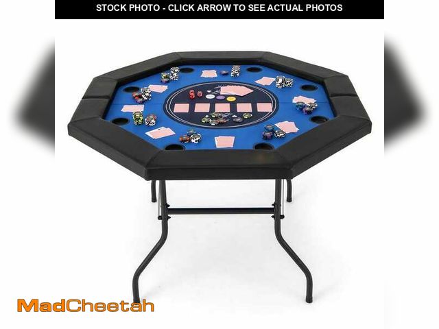 Lot 74-14375751 - Costway 48 in. Foldable Poker Table for 8 Players Portable Blackjack Texas Holden Table Blue - UNUSE...
