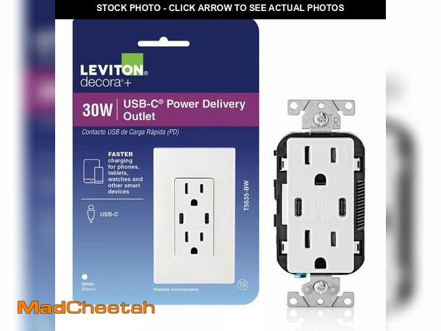 Lot 74-12412224 - Leviton Decora 15 Amp Tamper Resistant Duplex Outlet with 30W USB-C Power Delivery Charger, White (1...