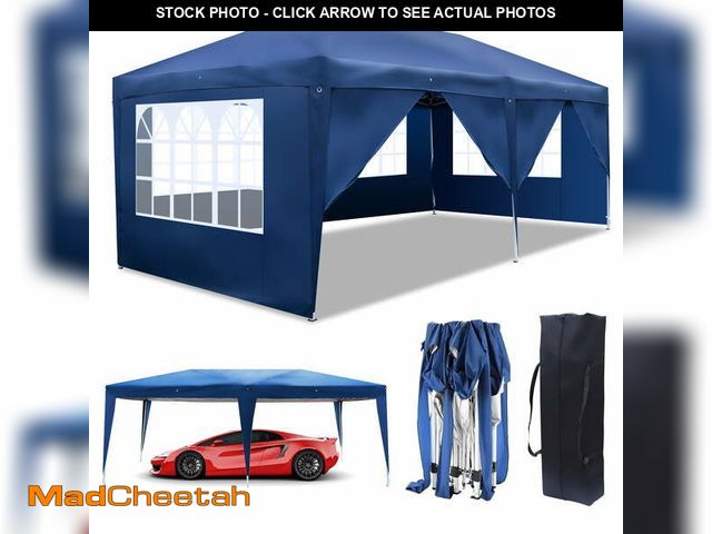 Lot 74-14355223 - (MISSIG COVER )Ktaxon 10'x 20' Pop up Wedding Party Tent w/6 Blue Folding Canopy - USED