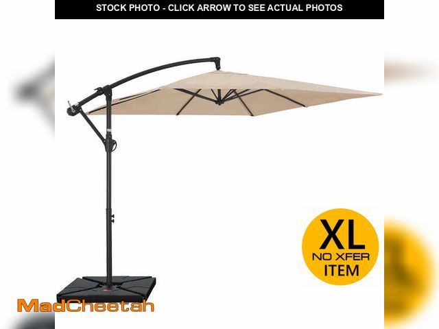 Lot 74-14437721 - FUNDAZE 8x8ft Hanging Cantilever Patio Umbrella with Base, Square Outdoor Sun Shade with Crank for G...