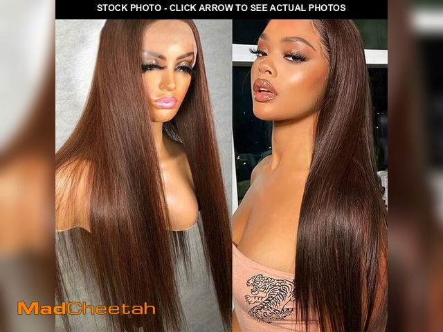 Lot 74-12443151 - TENACOO Chocolate Brown Lace Front Wig Human Hair 28 Inch Brown Straight Lace Front Wigs 13x4 Transp...