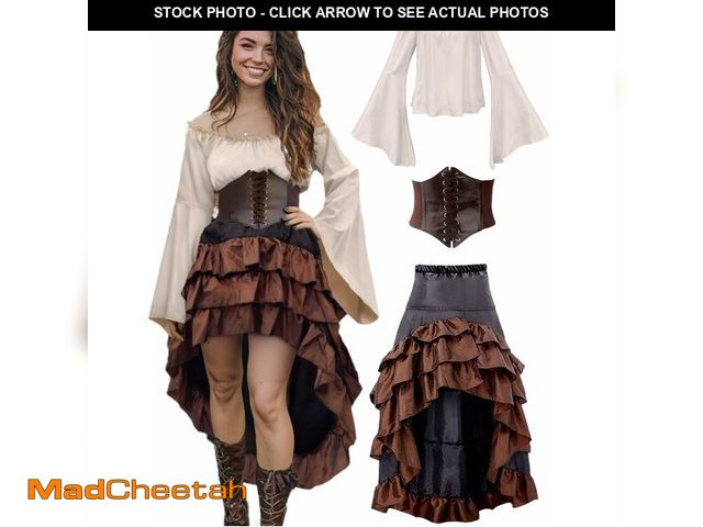 Lot 74-13049326 - Verceco Pirate Costume Women Outfit with Renaissance Pirate Shirt Skirt Corset Waist Belt Womens Hal...