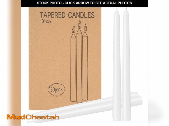 Lot 74-13987105 - 30 Pack White Taper Candles - 10 inch Dripless, Smokeless &amp; Unscented | Long Burning 8 Hours | H...