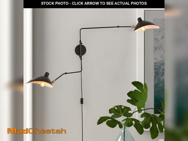 Lot 74-13717523 - Modern 2-Light Swing Arm Plug In Wall Lamp, Adjustable Industrial Wall Sconces For Bedroom, Retro Co...