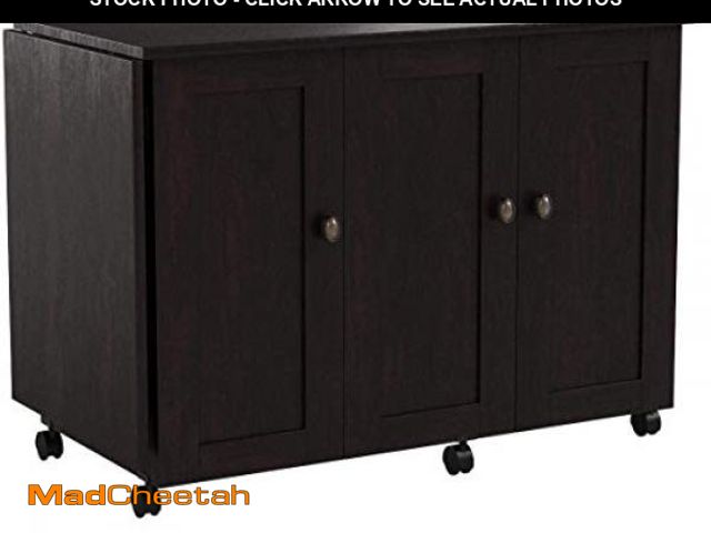 Lot 74-12430532 - Sauder Miscellaneous Storage Easy Rolling Sewing and Craft Table/Cart/ Pantry cabinets, Cinnamon Che...