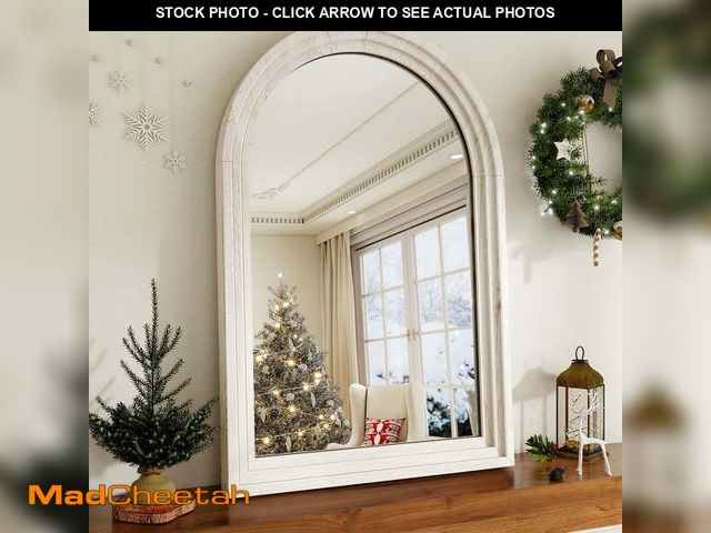Lot 74-12832624 - BEAUTYPEAK 36"x 24" Arched Bathroom Mirror Wall Mirror Wooden Frame,White - UNUSED