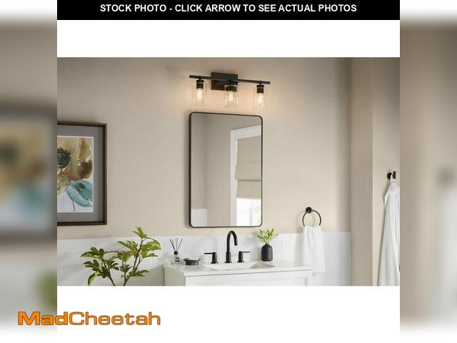 Lot 74-14275454 - Hampton Bay 24 in. 3-Light Matte Black Bathroom Vanity Light with Clear Ribbed Glass Shade - UNUSED