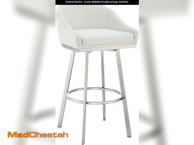 Lot 74-12137452 - Armen Living Eleanor Swivel Counter Stool in Brushed Stainless Steel with White Faux Leather - UNUSE...