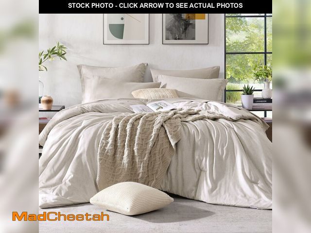 Lot 74-13564160 - Monbix Queen Comforter Set - 7 Pieces Cationic Dyeing Oatmeal Beige Bed in a Bag Queen Bedding Sets ...