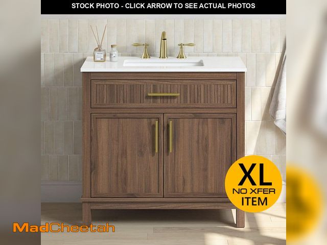 Lot 74-14342974 - Glacier Bay Riley 36 in. Single Sink Freestanding Spiced Walnut Bath Vanity with White Engineered St...