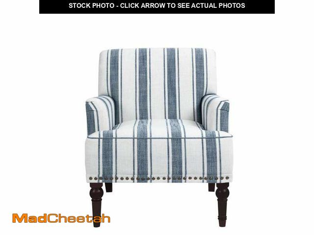 Lot 74-12633559 - Modern Dark Blue Striped Linen Upholstered Accent Armchair With Wooden Legs(Set of 1) - UNUSED