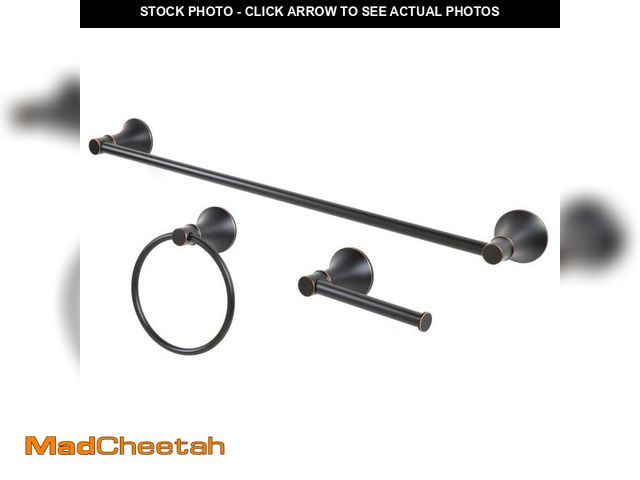 Lot 74-12684752 - Glacier Bay Sadira 3-Piece Bath Hardware Set with Towel Bar, Paper Holder, Towel Ring in Bronze - UN...