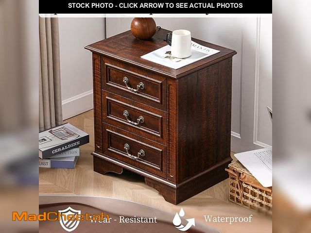 Lot 74-14218293 - ENOUSHU Farmhouse Night Stand with Charging Station, Bedside Table with 3 Drawers Storage and Outlet...