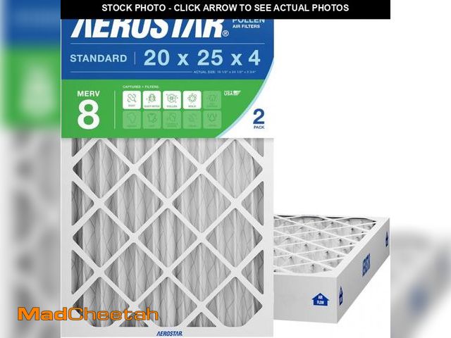 Lot 74-12509898 - Aerostar 20x25x4 MERV 8 Air Filter 2 Pack, HVAC Pleated A/C Furnace Filters, Electrostatic MPR 600 &...