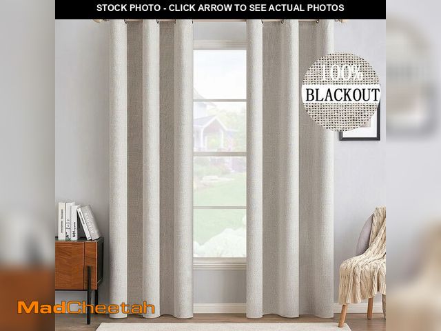 Lot 74-14150460 - MIULEE 100% Blackout Linen Textured Curtains for Bedroom Solid Thermal Insulated Ivory Grommet Room ...