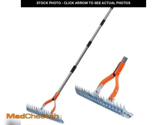 Lot 74-12659716 - WaLensee 70 in. Adjustable Steel Handle Thatch Rake with19 Tines, Back Saving Lawn Thatching Rake fo...