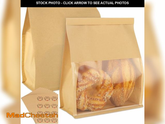 Lot 74-14082813 - QTLCOHD 100 Pcs Bakery Bags with Window - 8.2 x 3.9 x 9.4 Inch Tin Tie Tab Lock Sourdough Paper Brea...