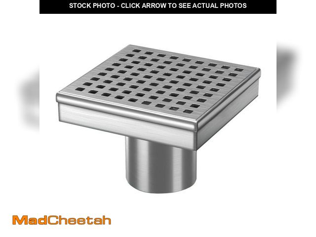 Lot 74-13002335 - RELN 4 in. x 4 in. Stainless Steel Square Shower Drain with Square Pattern Drain Cover - UNUSED