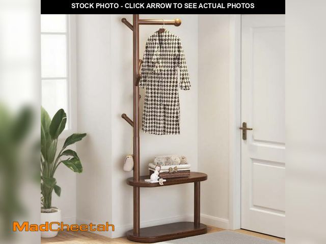 Lot 74-13778403 - (SOME DAMAGE,MISSING HARDWARE) Hurber Wooden Coat Rack, 4-in-1 Mutil-function Entryway Hall Tree wit...