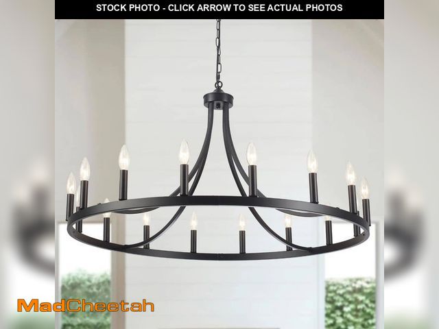 Lot 74-14113177 - ADSENSTY 37.99 in. 16-Light Large Candle Black Wagon Wheel Chandelier Farmhouse Pendant Light for Di...