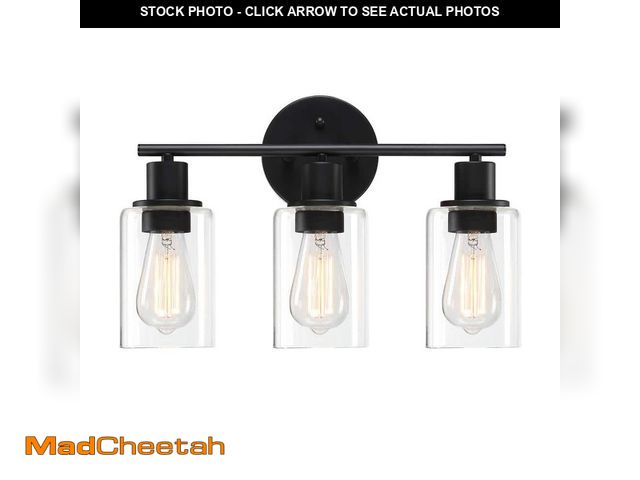 Lot 74-14114030 - Pia Ricco 17 in. 3-Light Vanity Light Wall Sconces with Clear Shade in Matte Black for Bathroom Ligh...